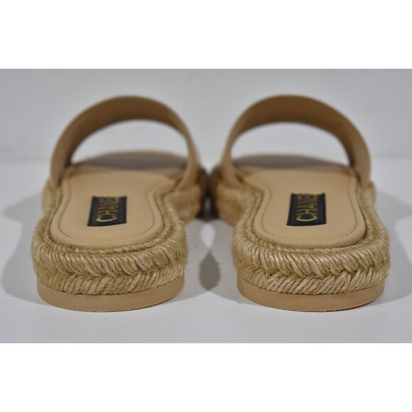 Chanel 23C Beige Lambskin Leather CC Logo Slide Sandal Slip Espadrille Flat 37 - Picture 11 of 12